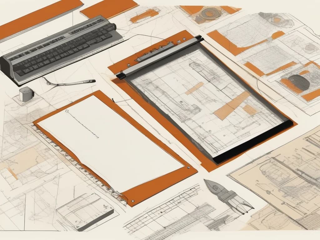 Engineering desk — schematic, technical drawing and calipers